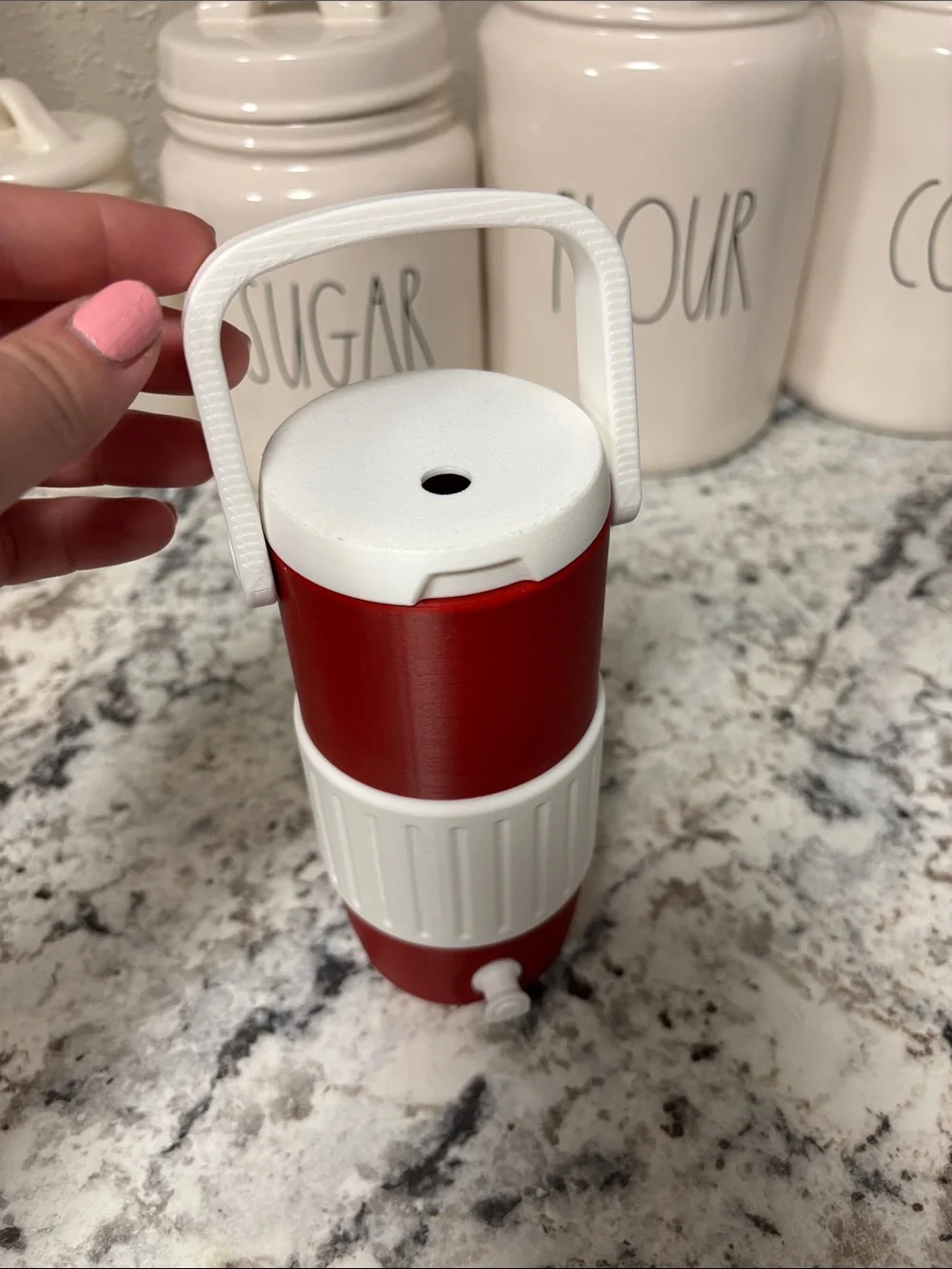 3D PRINTED - Red and White Portable Water Dispenser Design Tall Can Holder